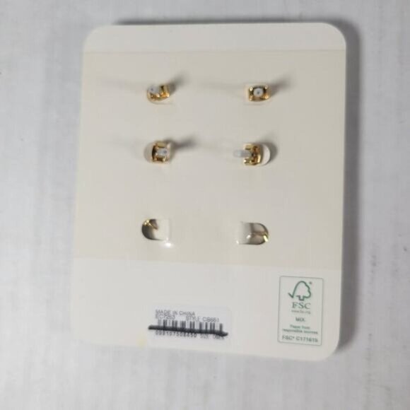 J.Crew Pearly Classic Dainty Feminine Cubic Zirconia Hoop Set of 3 Earrings - Picture 2 of 2